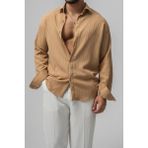 Tarz Cool Erkek Kiremit Embossed Oversize Gömlek - Bej - 2XL