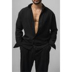 Tarz Cool Erkek Kiremit Embossed Oversize Gömlek - Siyah - 2XL