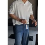 Tarz Cool Erkek Kırık Beyaz Patlı Kısa Kollu Polo Yaka Triko T-Shirt