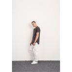 Tarz Cool Erkek Kırmızı Oval Etek Geniş Yaka %100 Pamuk Kısa Kollu T-Shirt - Beyaz