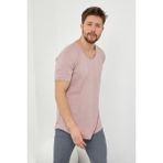 Tarz Cool Erkek Koyu Pudra Pis Yaka Salaş T-SHIRT-TCPS001R58S