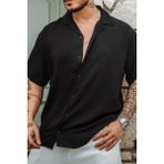 Tarz Cool Erkek Krep Kumaş Oversize Gömlek - Siyah