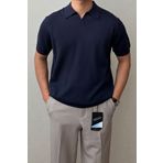 Tarz Cool Erkek Lacivert Patlı Kısa Kollu Polo Yaka Triko T-Shirt