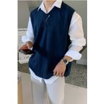 Tarz Cool Erkek Lacivert V Yaka Oversize Süveter