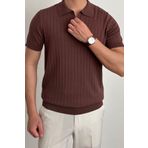 Tarz Cool Erkek Mat Kahverengi Slim Fit Fitilli Polo Yaka Triko T-Shirt