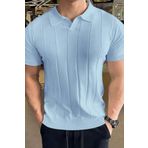 Tarz Cool Erkek Mavi Çizgili Kısa Kollu Triko T-Shirt
