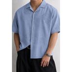 Tarz Cool Erkek Nakış Detaylı Oversize Gömlek Kısa Kollu Yazlık Rahat Kalıp Vintage Gömlek - Mavi - 2XL