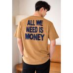 Tarz Cool Erkek Oversize Tişört Baskılı “all We Need Is Money” Yazılı Basic Streetwear T-Shirt - Kahverengi - XL
