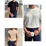 Tarz Cool Erkek Polo Yaka Çizgili Triko T-Shirt - Beyaz - Siyah - Vizon