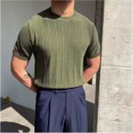 Tarz Cool Erkek Polo Yaka Çizgili Triko T-Shirt - Haki
