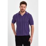 Tarz Cool Erkek Polo Yaka Çizgili Triko T-Shirt - M - Mor