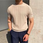 Tarz Cool Erkek Polo Yaka Çizgili Triko T-Shirt - M - Vizon