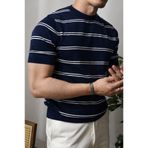 Tarz Cool Erkek Premium Old Money Çizgi Detaylı Slim Fit Bisiklet Yaka Triko T-Shirt
