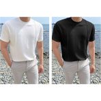 Tarz Cool Erkek Şeritli Triko T-Shirt - Beyaz - Siyah - XL