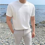Tarz Cool Erkek Şeritli Triko T-Shirt - M - Beyaz - Siyah