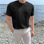 Tarz Cool Erkek Şeritli Triko T-Shirt - Siyah - XL