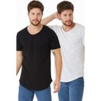 Tarz Cool Erkek Siyah-Beyaz Pis Yaka Salaş T-SHIRT-İKİLİTCPSR01S - M - Siyah - Beyaz