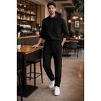Tarz Cool Erkek Siyah Oversize Keten Takım Salaş Kesim Gömlek Pantolon Yazlık Kombin