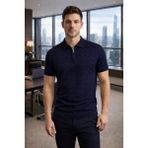 Tarz Cool Erkek Slim Fit Fermuarlı Polo Yaka Triko Tişört - Lacivert - XL