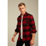 Tarz Cool Erkek Slim Fit Uzun Kollu Çift Cepli Ekoseli Oduncu Gömlek - 2XL - Kırmızı