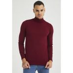 Tarz Cool Erkek Slim Fit Yarım Balıkçı Yaka Basic Triko Kazak - Bordo