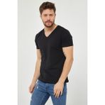 Tarz Cool Erkek V Yaka Slim Fit T-Shirt - Siyah