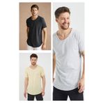 Tarz Cool Gri-antrasit-ay Işığı Sarı Erkek Basic Slim 3'lü Paket Kısa Kollu %100 Pamuk T-shirt