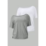 Tarz Cool Gri Beyaz 2li paket Kadın Düşük Omuz Kayık Yaka Oversize T-Shirt