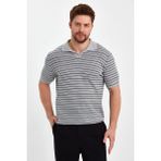Tarz Cool Gri Erkek Polo Yaka Çizgili Triko T-SHIRT-TRZ19124R01S - M