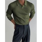Tarz Cool Haki Erkek Polo Yaka Fitilli Triko Kazak - XL