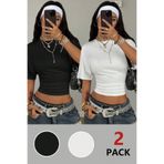 Tarz Cool Kadın Beyaz-Siyah Kısa Kollu Crop Tişört – Bisiklet Yaka, Slim Fit, Günlük & Şık Basic T-Shirt