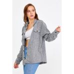 Tarz Cool Kadın Fıstık Yeşili Oversize Uzun Kollu Tek Cepli Ekoseli Oduncu GÖMLEK-KKKODG001R500S