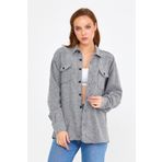 Tarz Cool Kadın Gri Slim Fit Cepli Düz Oduncu Gömlek-kkkodg001r10s