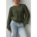 Tarz Cool Kadın Lacivert Oversize Bisiklet Yaka Balon Kol Fitilli Triko Kazak - Haki - L - XL