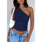 Tarz Cool Kadın Lacivert Tek Omuzlu Basic Dar Kesim Slim Fit Bluz