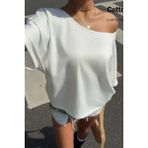 Tarz Cool Kadın Oversize Düşük Omuz Basic Tişört – Salaş Kesim Yazlık Rahat T-Shirt - Beyaz - L - XL