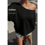 Tarz Cool Kadın Oversize Düşük Omuz Basic Tişört – Salaş Kesim Yazlık Rahat T-Shirt - Siyah - L - XL