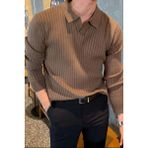 Tarz Cool Kahve Erkek Polo Yaka Fitilli Triko Kazak - M