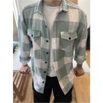 Tarz Cool Kırık Beyaz Erkek Slim Fit Düğmeli Yaka Çift Cepli Düz Oduncu Gömlek - Su Yeşili - Beyaz - 2XL