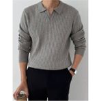 Tarz Cool Koyu Gri Erkek Polo Yaka Fitilli Triko Kazak - XL