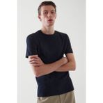 Tarz Cool Lacivert Basic Erkek Slim Fit Pamuklu Kısa Kollu Bisiklet Yaka T-Shirt - Mat Lacivert