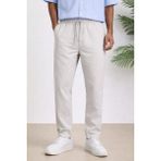 Tarz Cool Lacivert Renk Erkek Yazlık Keten Karışımı Relaxed Pantolon - Bej - 2XL