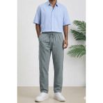 Tarz Cool Lacivert Renk Erkek Yazlık Keten Karışımı Relaxed Pantolon - Gri - 3XL