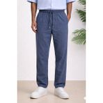 Tarz Cool Lacivert Renk Erkek Yazlık Keten Karışımı Relaxed Pantolon - İndigo - 3XL