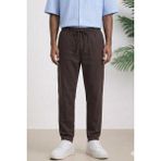 Tarz Cool Lacivert Renk Erkek Yazlık Keten Karışımı Relaxed Pantolon - Kahverengi - 3XL