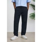 Tarz Cool Lacivert Renk Erkek Yazlık Keten Karışımı Relaxed Pantolon - Siyah - XL