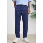 Tarz Cool Lacivert Renk Erkek Yazlık Keten Karışımı Relaxed Pantolon - XL