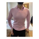Tarz Cool Pembe Erkek Polo Yaka Fitilli Triko Kazak