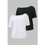 Tarz Cool Siyah Beyaz 2li paket Kadın Düşük Omuz Kayık Yaka Oversize T-Shirt