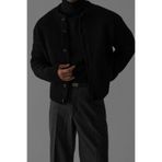 Tarz Cool Siyah Erkek Slim Fit Pamuklu Yuvarlak Yaka Düğmeli Hırka